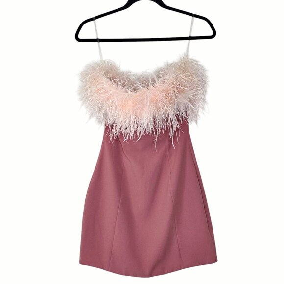 House of CB Alexa Mini Dress Warm Pink Feather Strapless Size S - Picture 3 of 14